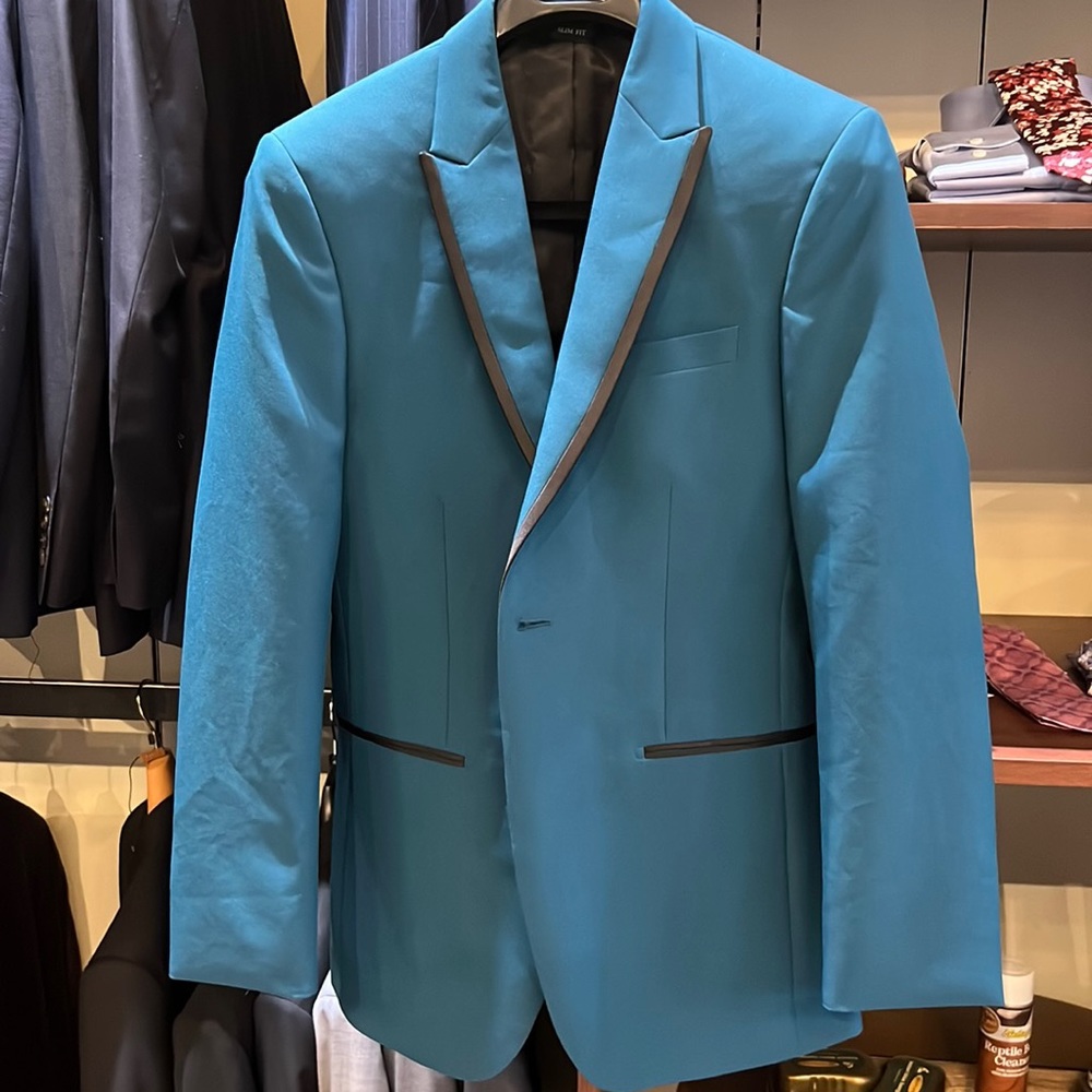 Ike Evening Teal Tuxedo Jacket 34R Slim, Black Satin Trim, New w/ Tags